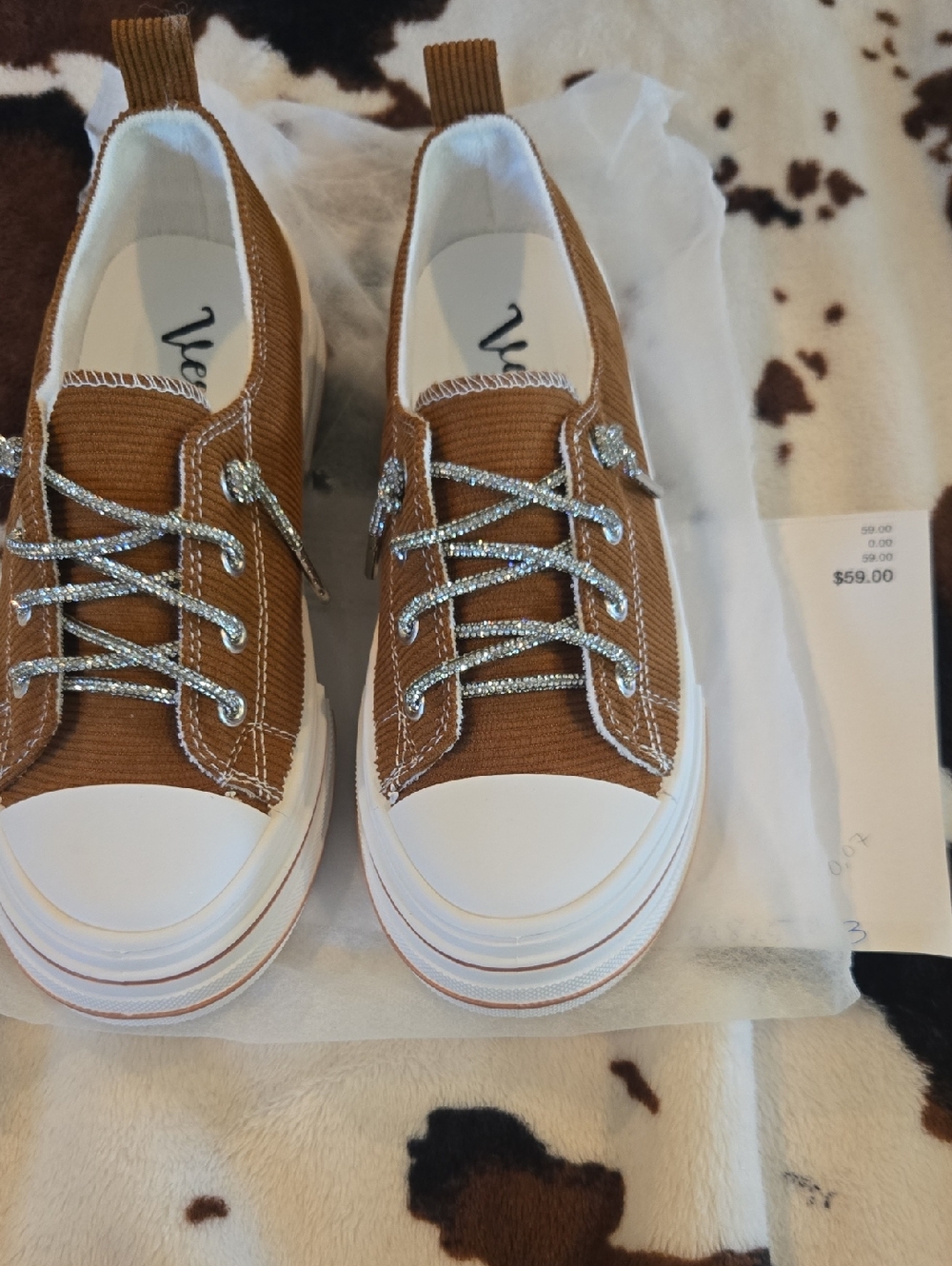 Very G Tan Corduroy Slip-On Sneakers with Silver Accent